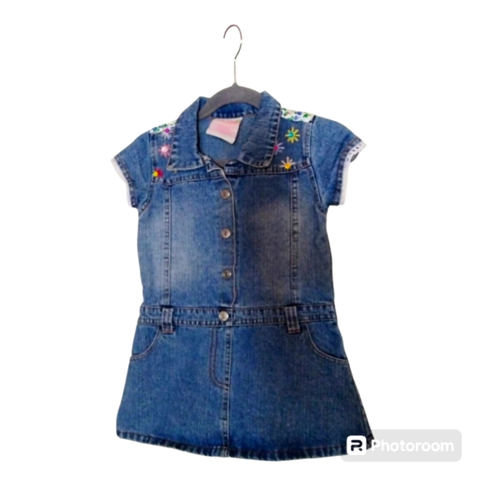 Teddy Boom 18 month short sleeve denim dress, Upcycled